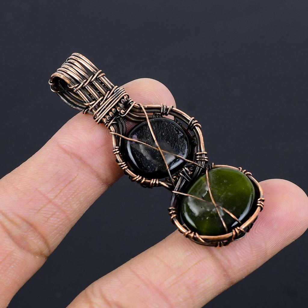 Dico Glass Jewelry, Handmade Gemstone Pendant, 999 Copper Wire Wrapped Pendant Antique Jewelry, For Engagement Gift