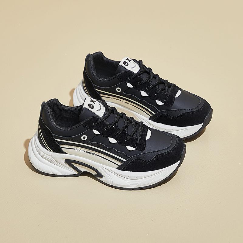 Повседневные удобные кроссовки для женщин, прогулочные туфли на толстой платформе, женские спортивные теннисные туфли со шнуровкой, противоскользящие, из искусственной кожи, для тренировок и бега