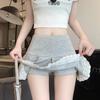 Cute Pleated Skirt for Women Summer Solid High Waist A-line Shorts Lace Stitching Mini Skirt Y2k Vintage Clothing