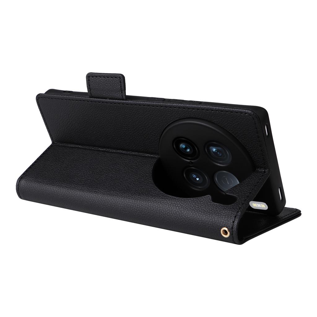 Чехол для vivo X100 Ultra 5G с ремешком на запястье, текстура личи, кошелек из ПУ кожи, чехол для телефона