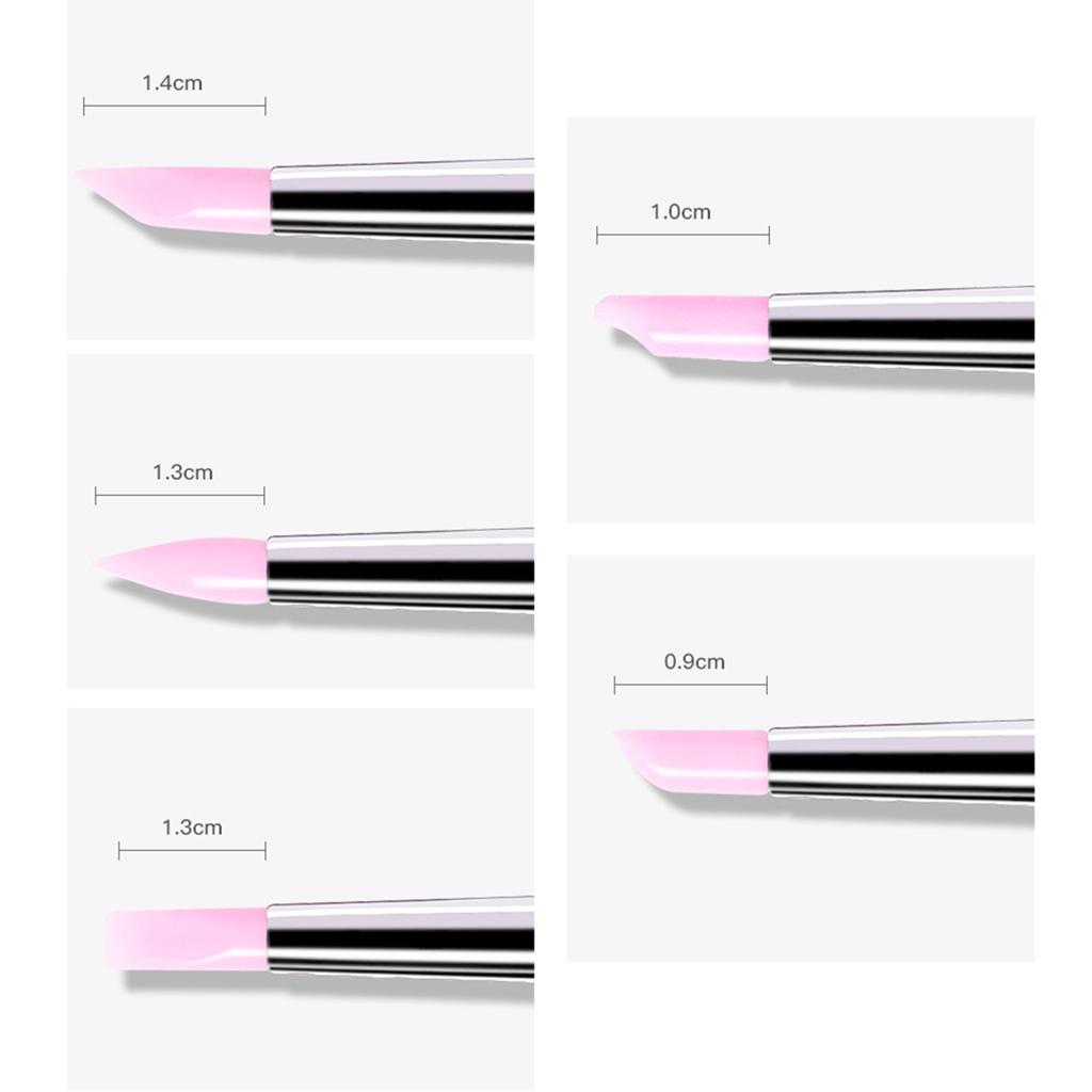 5 шт. силиконовых кистей для дизайна ногтей для гелевых ногтей и гончарного дела с мягкими силиконовыми наконечниками, кисти для моделирования ногтей