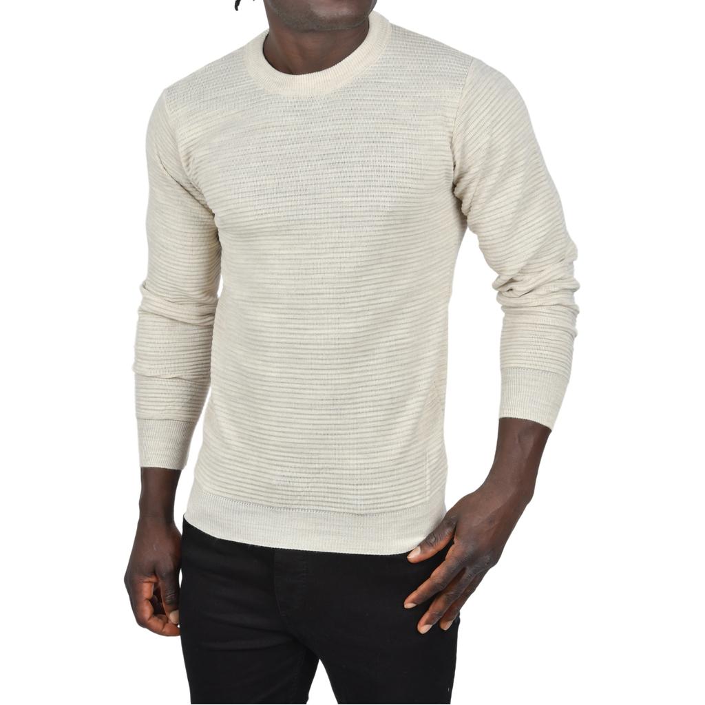 DeepSEA Striped Patterned Crew Neck Slim Cut Knit Sweater 2505492