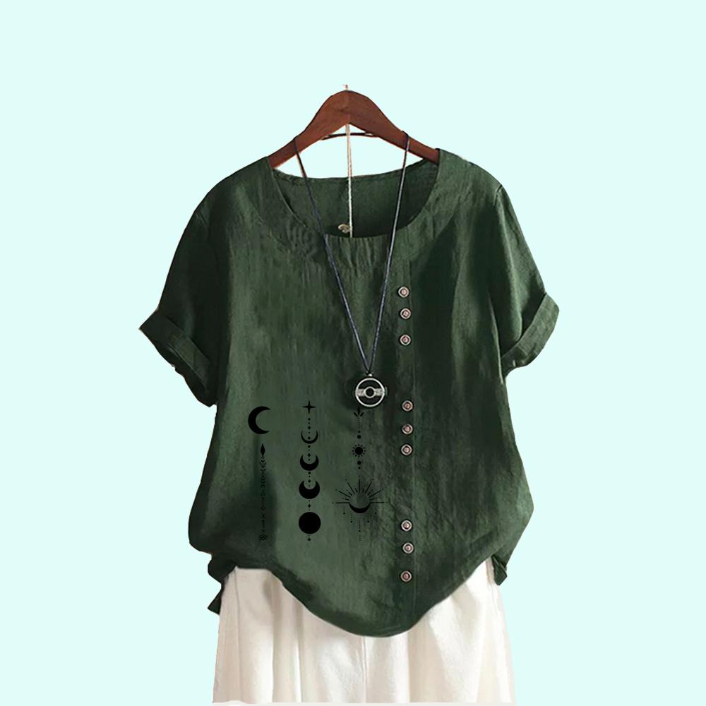 Ladies Plus Size Pullover Loose Shirt Women Casual Round Neck Print Blouses Summer Fashion Short Sleeve T-shirt