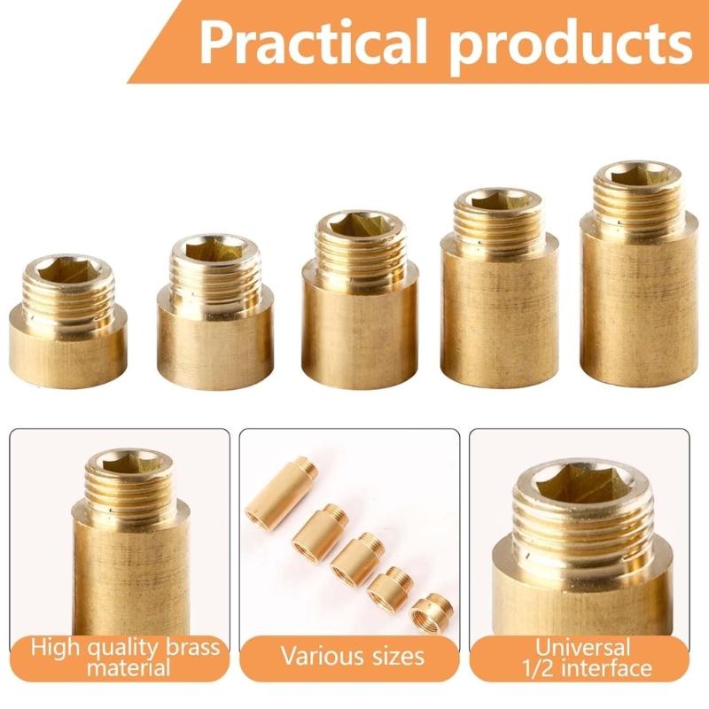 5Pcs 1/2inch Brass Pipe Fittings Female And Male Thread Extension Joint Water Pipe Adapter Fittings for Copper Pipe