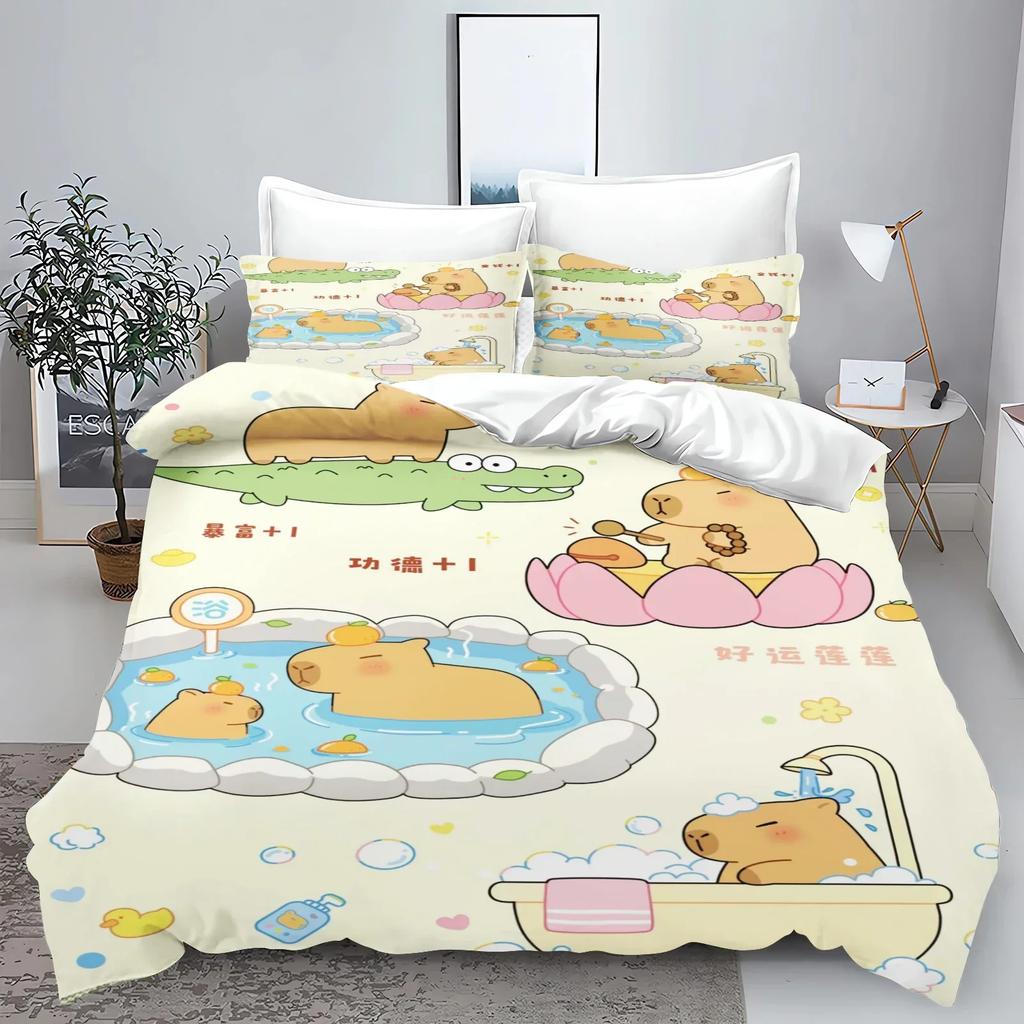 Новый комплект постельного белья с 3D-принтом в виде животных Kawaii Capybara для мальчиков и девочек Twin Queen Size, пододеяльник, наволочка, детская кровать, домашний текстиль для взрослых