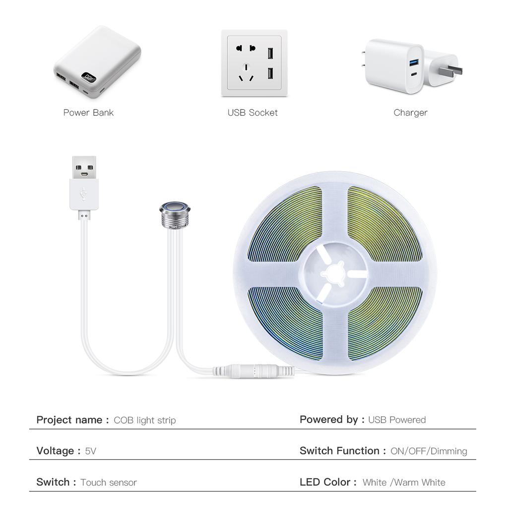 Сенсорный датчик с регулируемой яркостью COB светодиодная лента USB 5 В встраиваемый сенсорный выключатель светодиодная лента DIY книжный шкаф витрина подсветка телевизора лампа