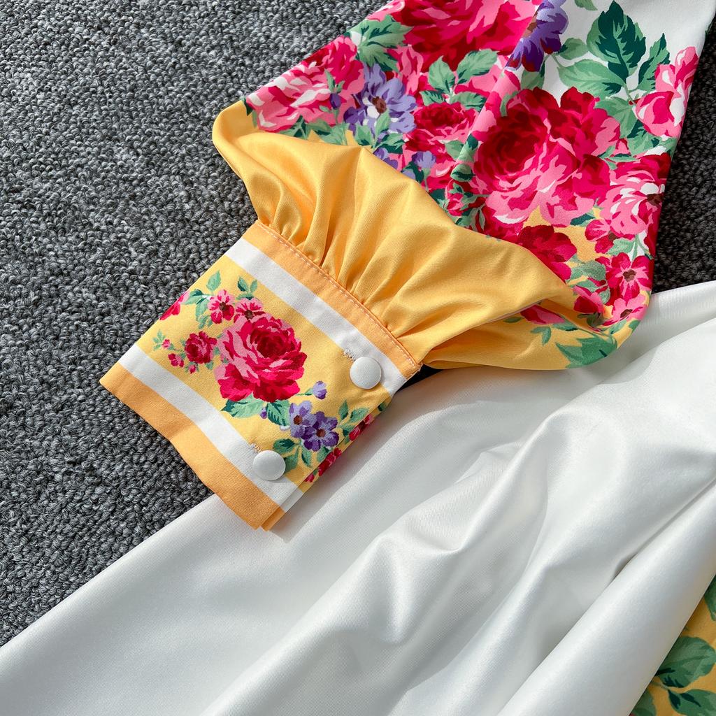 Весенние женские винтажные принты с отложным воротником, однобортная рубашка, длинные макси, праздничные пляжные платья с поясом