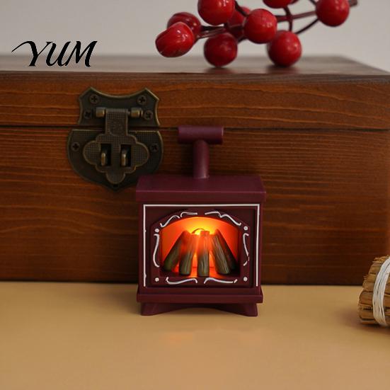 Artificial Flame Fireplace Figurine Retro Simulated Night Light, LED Flickering Lamp, Cozy Atmosphere Vintage Distressed Tabletop Decor Lights