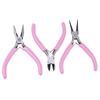 3Pcs Pliers Set Pink Handle Carbon Steel Round Nose Pliers Shear Pliers Side Cutting Pliers DIY Jewelry Making Tools