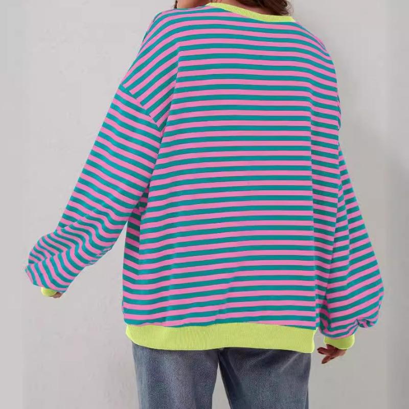 Simple Home Leisure New, Striped Pattern Round Neck Trend Long Sleeve, Pullover Color T-shirt