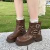 Винтажные женские ковбойские сапоги в западном стиле, модная пряжка для ремня, короткие ботильоны, осень-зима, квадратный каблук, обувь для девочек