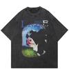 Streetwear Cow Graphic T-Shirt Cotton Oversized Washed Black Tshirt Unisex Tops Tees Summer Short Sleeves T Shirt