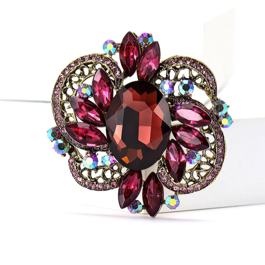 Fashion Personality Alloy Medium Glass Brooch Light Luxury Exaggerated Women'S Dress Coat Corsage Jewelry Pin