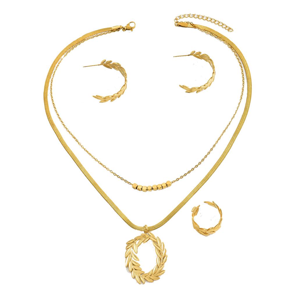 Пасторальный комплект украшений Женский индивидуальный пшеничный комплект ожерелье кольцо ювелирные изделия универсальные серьги