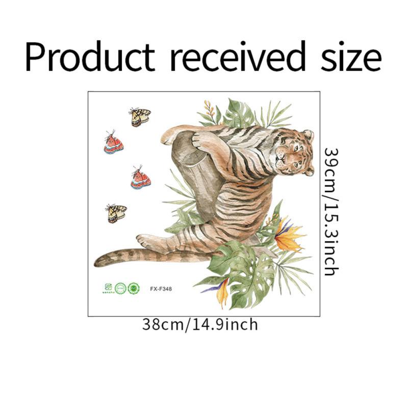 Наклейки на стены, стикеры на стену, акварель, мультяшные животные, тигр, тропические зеленые растения, обои с бабочками
