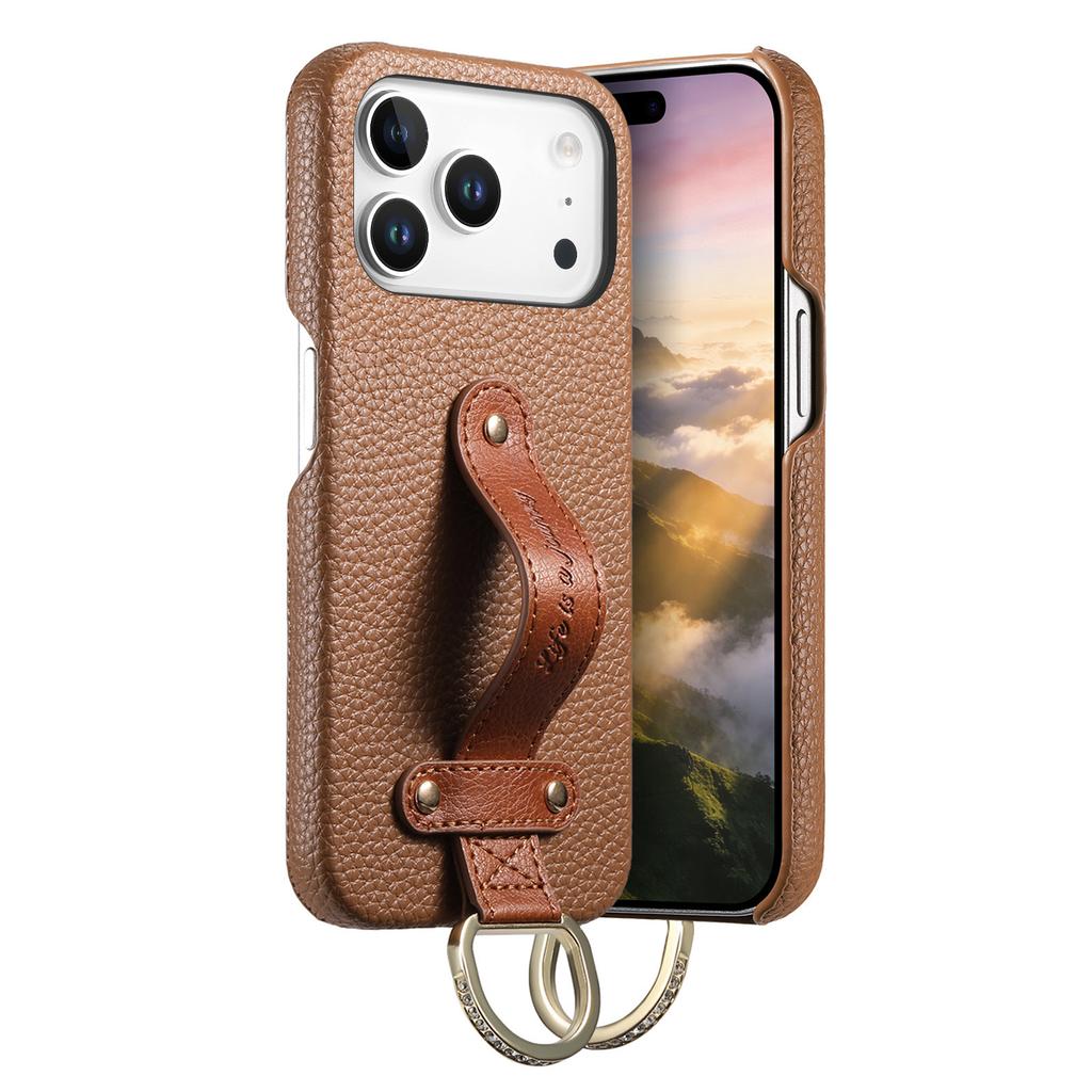 Чехол-бампер для телефона IPhone 17 Air 16E 16 15 Plus 14 13 12 11 Pro Max с кольцом-ремешком на запястье, из кожи личи, противоударный защитный чехол