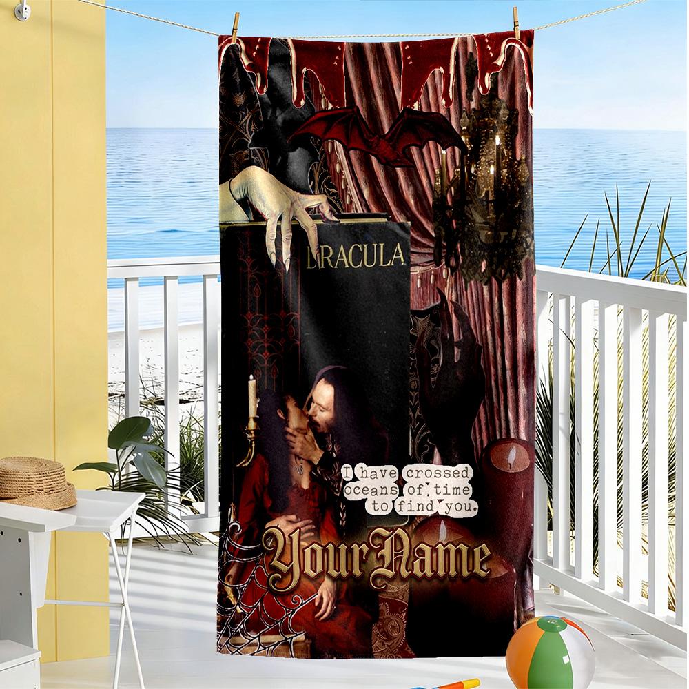 Gothic Illustrations Customize Your Name Beach Towel Quick-Dry Soft Microfiber Suitable for Swimming Gym Camping Yoga Vacation