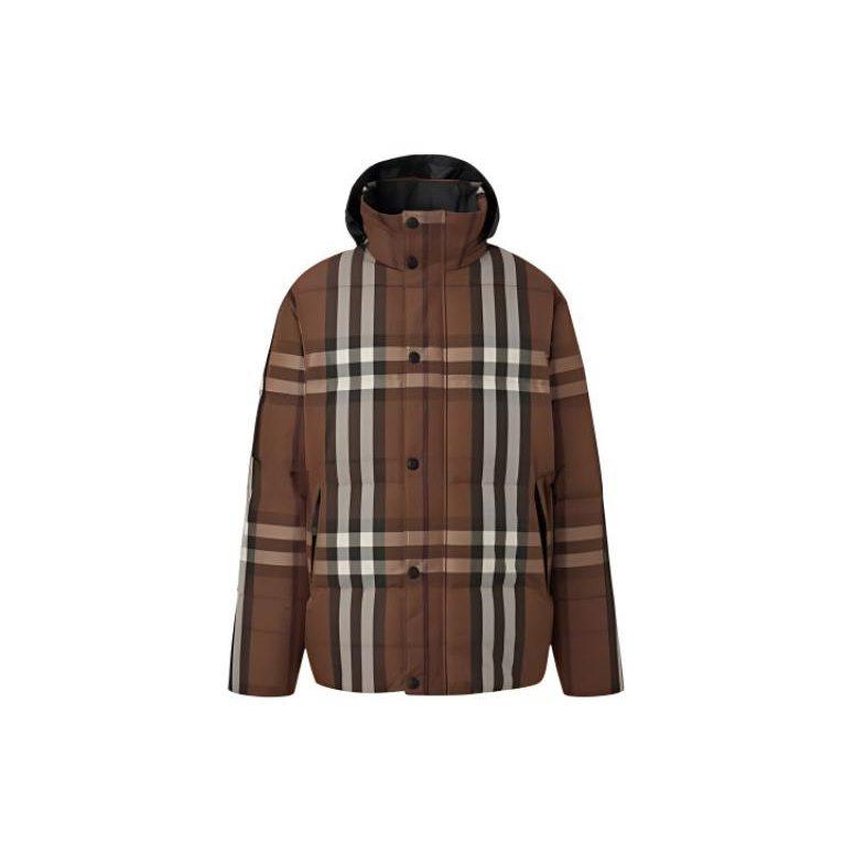 Burberry Складной капюшон Двусторонняя клетка Нейлоновая пуховая куртка Темно-березовый коричневый 80585461