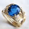 Vintage Elegant Blue Synthetic Zirconia Hollowed Maple Ring for Women Luxury Temperament Banquet Celebration Jewelry Accessories