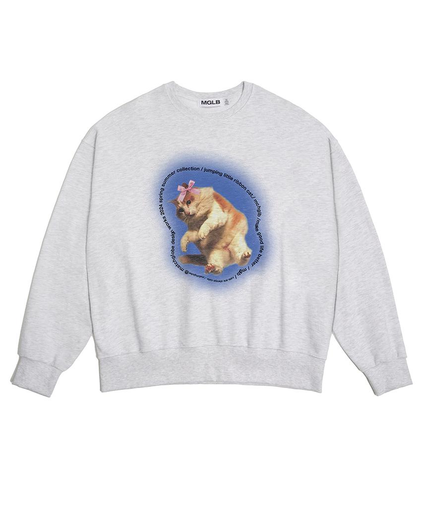 MATCHGLOBE Ribbon Kitten Sweatshirt (Light Melange)