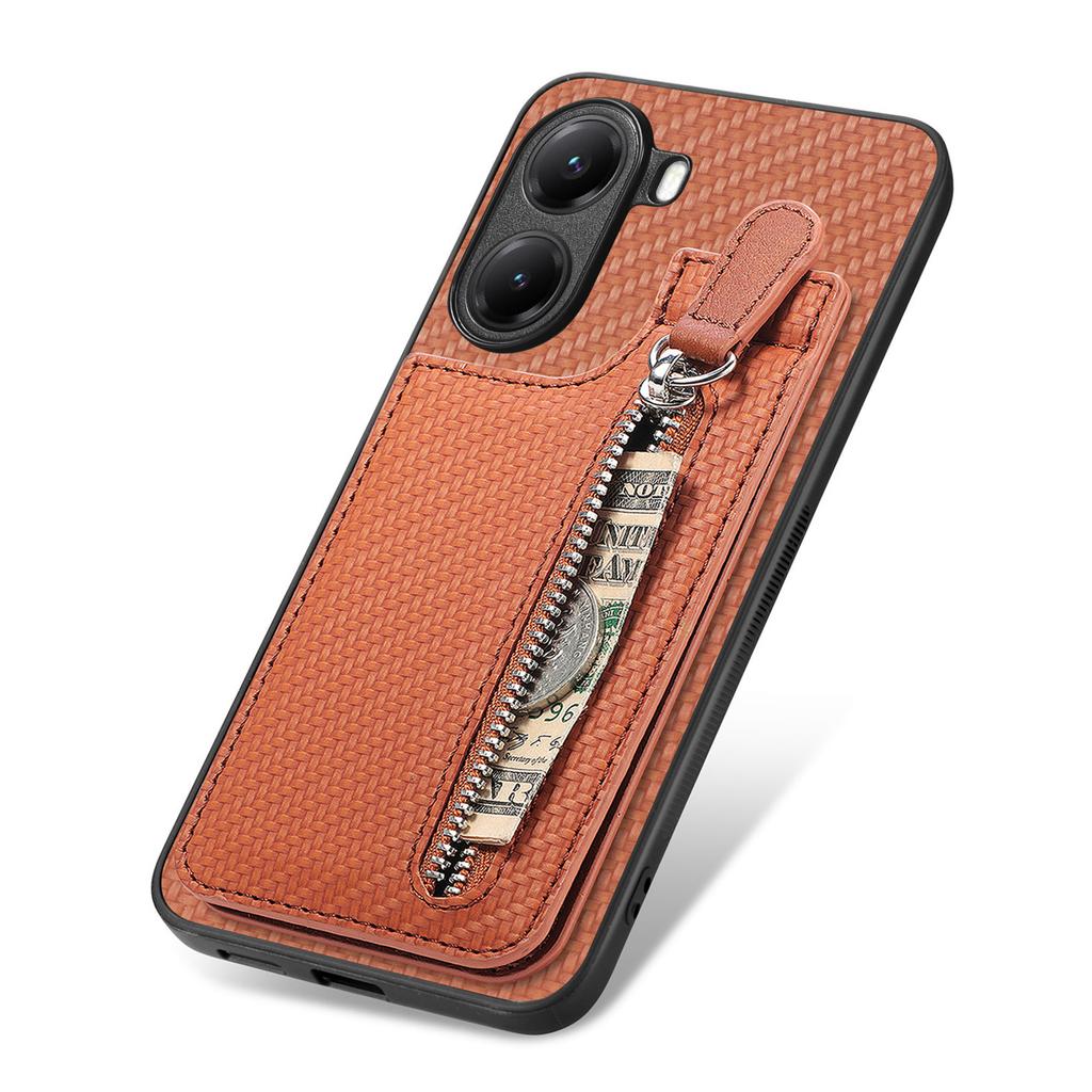 Чехол для Xiaomi Poco X7 Pro 5G / Xiaomi Redmi Turbo 4 5G, кожаная задняя крышка телефона с молнией, держателем для карт, подставкой