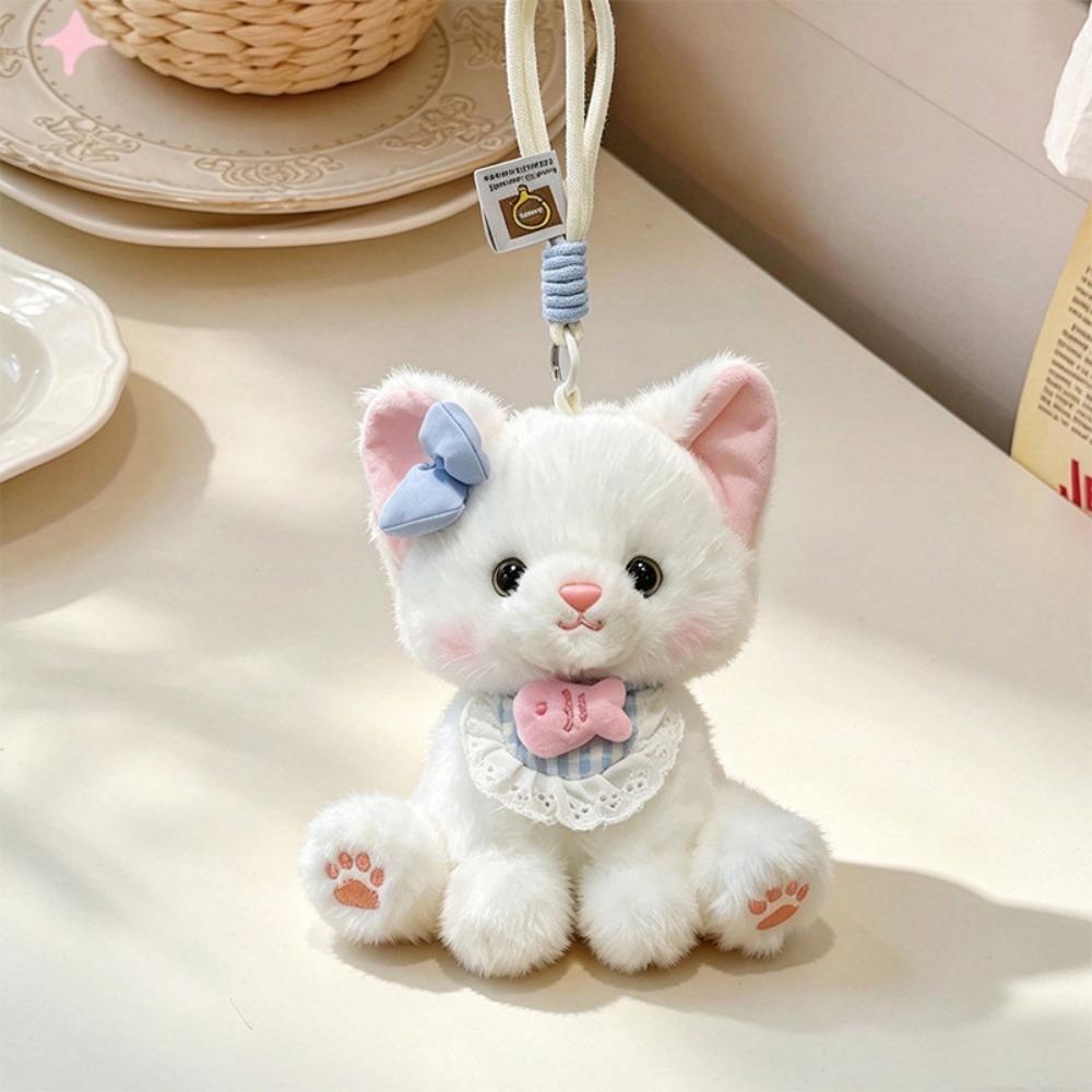 Cat Shaped Plush Pendant Doll Stuffed Cat Keychain Portable Table Companion Doll Home Decoration