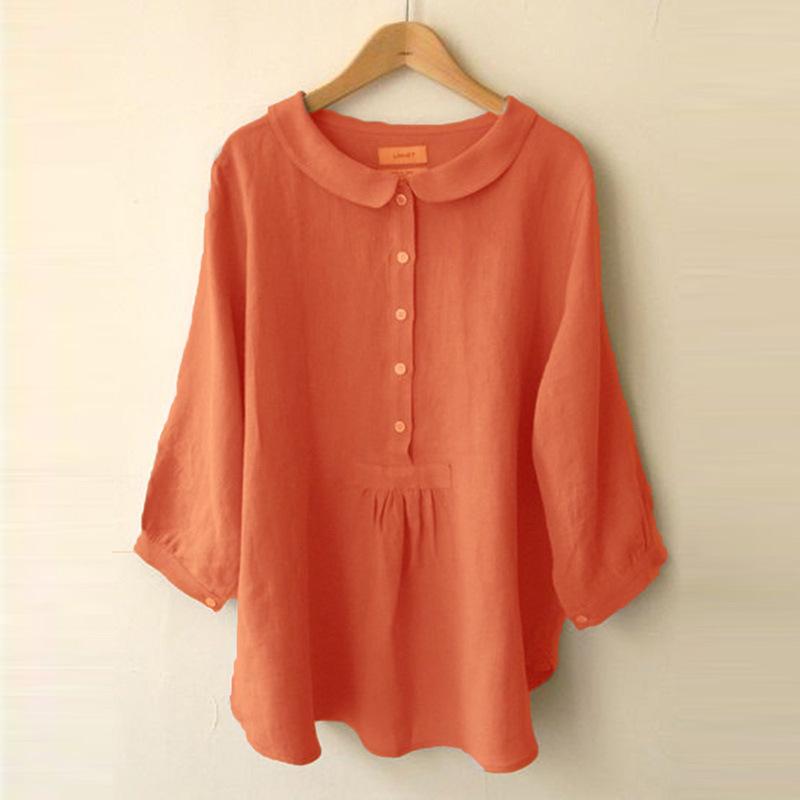 Plus Size Women's Solid Color Peter Pan Collar Lantern Sleeve Top