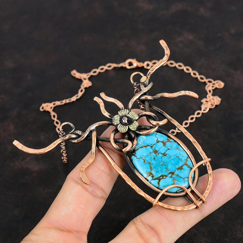 Tibetan Turquoise Copper Necklace Wire Wrapped Necklace Handmade Adjustable Chain Necklace Gemstone Copper Wire Wrap Jewelry Gifts For Women