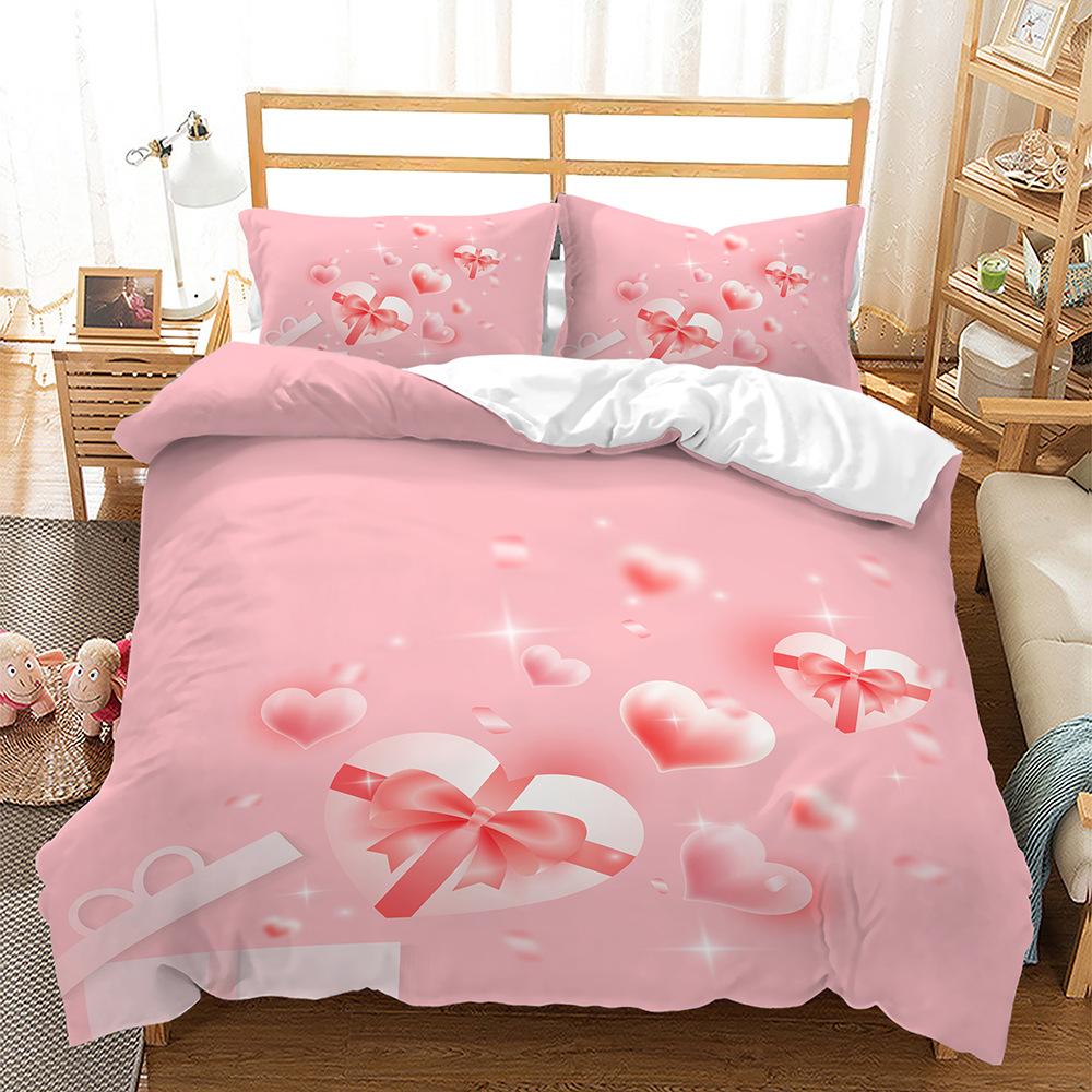Love Heart Duvet Cover Set Marry Me Romantic Theme Polyester Comforter Cover With Pillowcase Queen Full Valentine'S Day Present