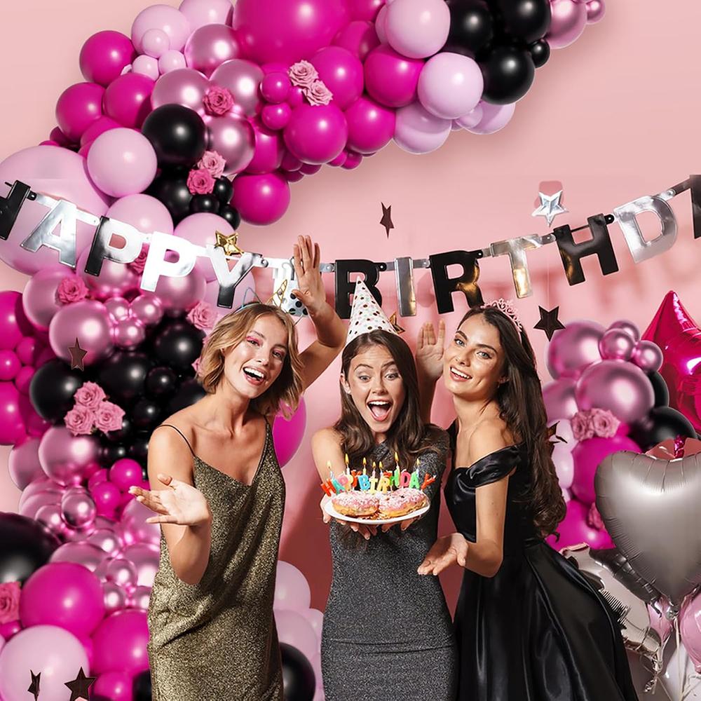 Hot Pink Balloon Garland Arch Kit Pastel Pink Black Latex Balloon Wedding Valentines Day Bridal Shower Birthday Party Decoration