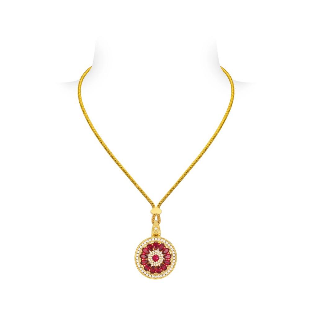 Vintage Gold Ruby Rose Pendant Rotating Octagonal Compass with Red Corundum and Diamond Imitation Jewelry