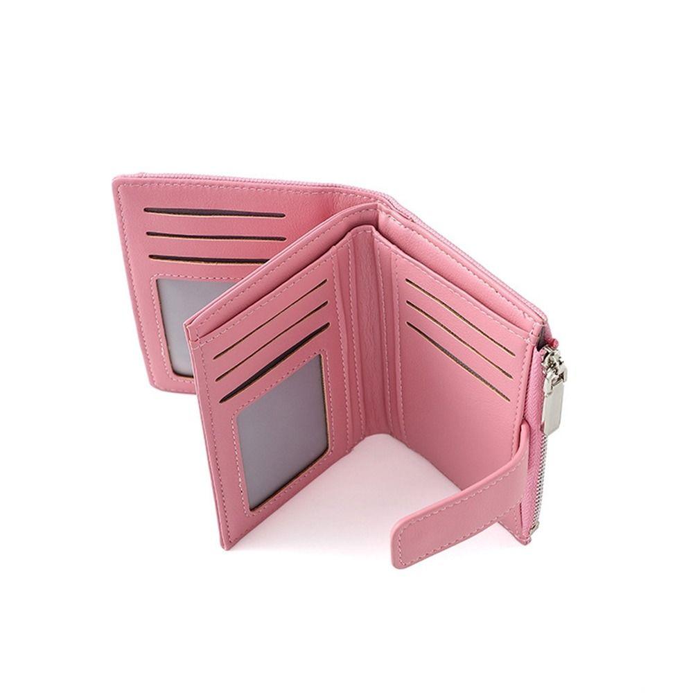 Fashionable Women's Folding Short Wallet PU Leather Zipper Coins Purses Solid Color Versatile Pouch Bag Card Holder