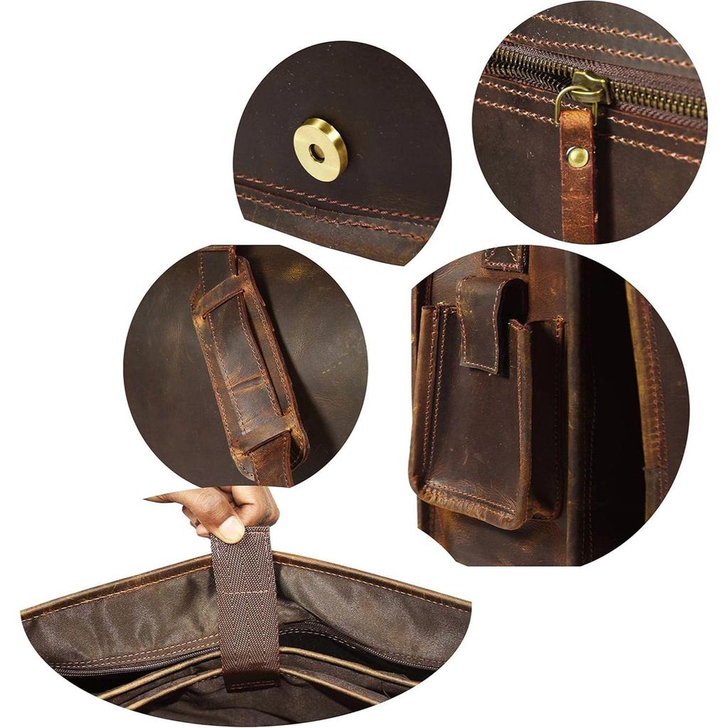 Кожа 16 дюймов кожа винтажная деревенская сумка через плечо курьерская сумка сумка подарок мужчины женщины портфель переноска ноутбук