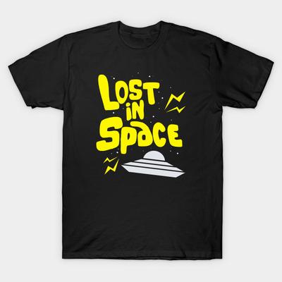 Мужская черная футболка с принтом Lost In Space Retro Ufo Печать на трансферной бумаге без вырезания Хлопковая футболка