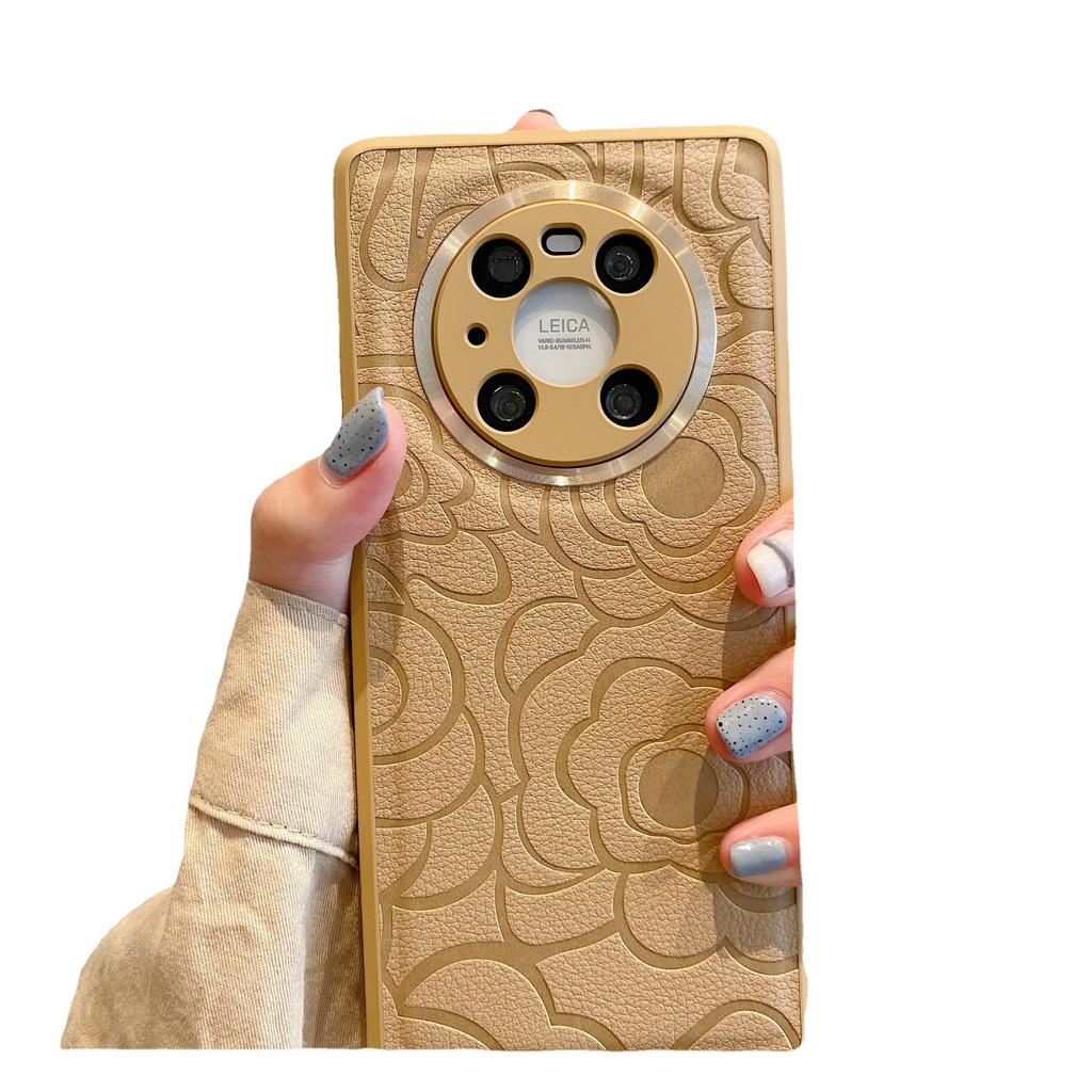 Подходит для кожаного чехла для телефона Huawei Mate70pro 'Камелия', Металлическое зеркало, Защитный чехол с полной упаковкой HONOR 200, Magic7