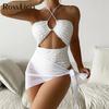With Sarong Wrinkled Halter Cut Out Women Swimwear One Piece Swimsuit Female Monokini High Cut Bather Bathing Suit Swim