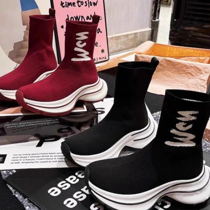 Женские ботинки 2024 года, осень, короткие, с буквенным принтом, увеличивающие высоту, дышащие, противоскользящие, удобные, повседневные, кроссовки для бега, спортивная обувь