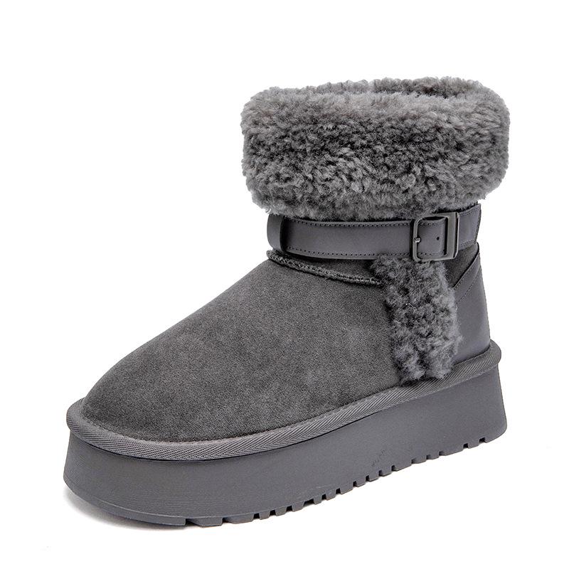 2025 зима новые короткие сапоги-дутики с откидным голенищем и пряжкой на ремне, на толстой подошве, сапоги-рыцари с Северо-Востока, теплые и модные, универсальные