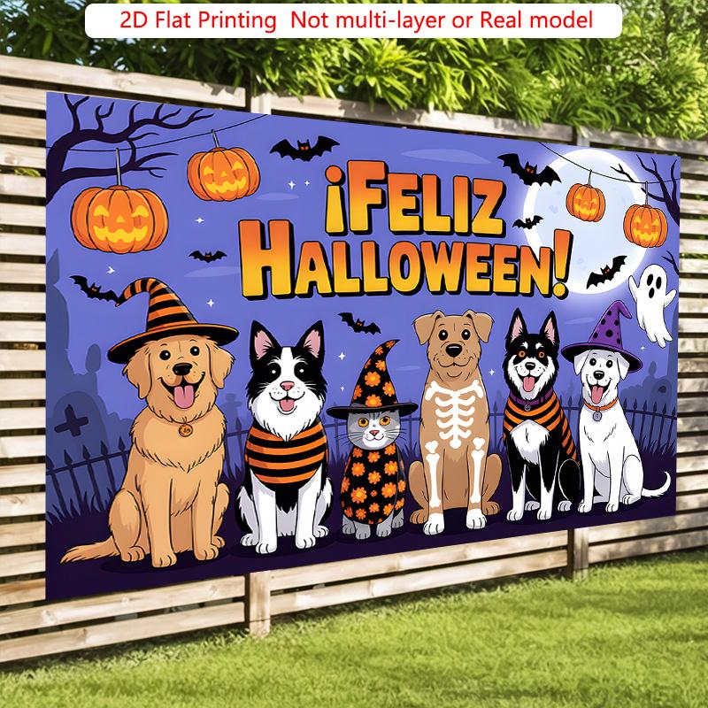 Party Backdrop Halloween Flat Spanish Languages Costume Puppies Parties Event Photo Background Party Decor