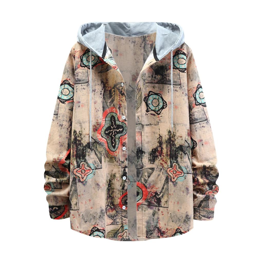 New Coat Loose Casual American Print Men's Hooded Shirt