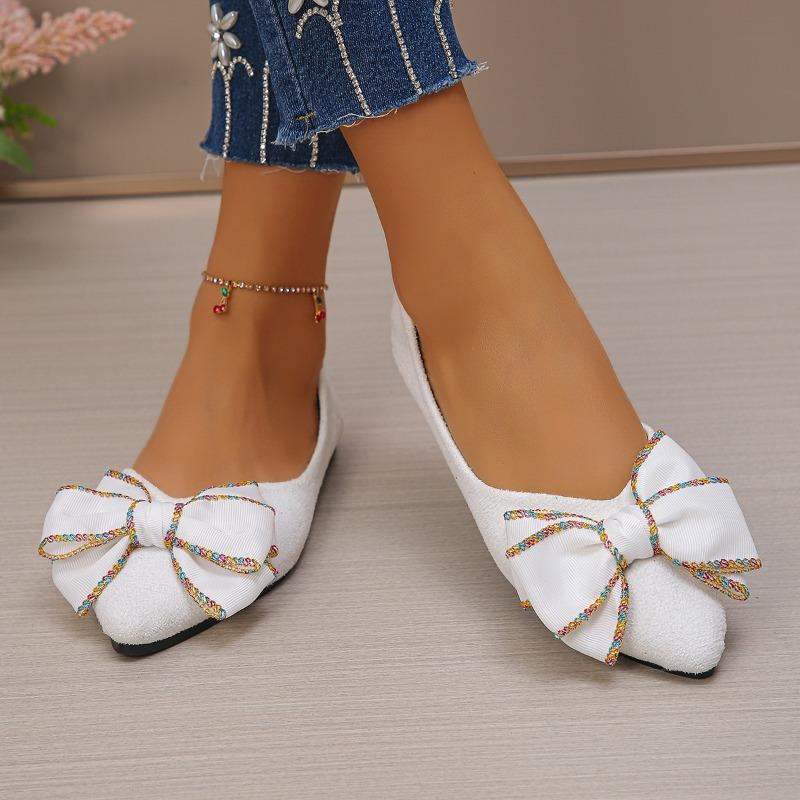 Fashion 2025 Summer New Women's Bow Tie Flat Shoes Soft Sole Pointed Toe Slip-On Flats for Women Outdoor Daily Plus Size Casual Shoes