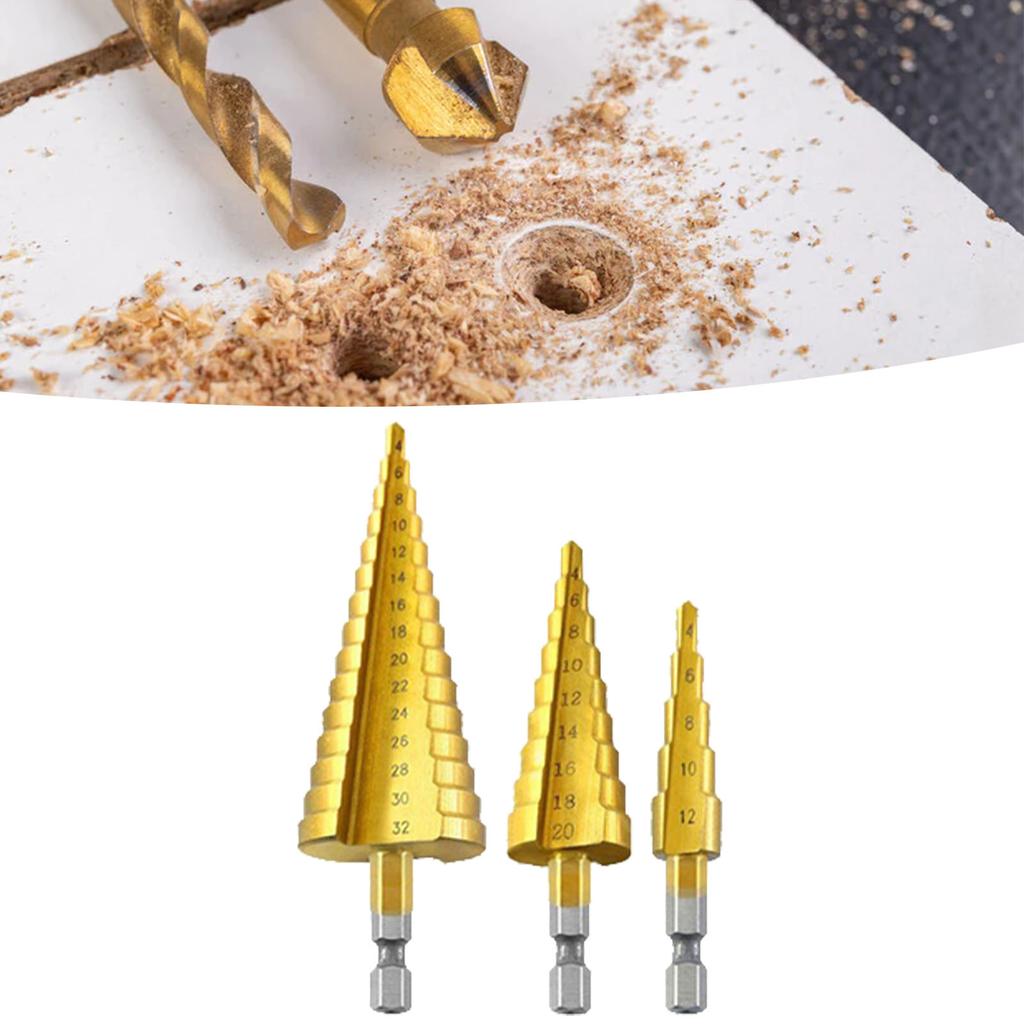 Набор ступенчатых сверл с титановым покрытием, износостойкий, стабильный, прочный, с шестигранным хвостовиком, набор конусных сверл-пагод