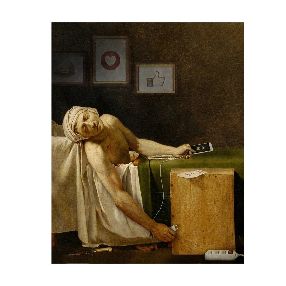 Забавная винтажная картина маслом, художественный постер, принты «Смерть Марата», холст, настенная живопись, современные картины для декора гостиной