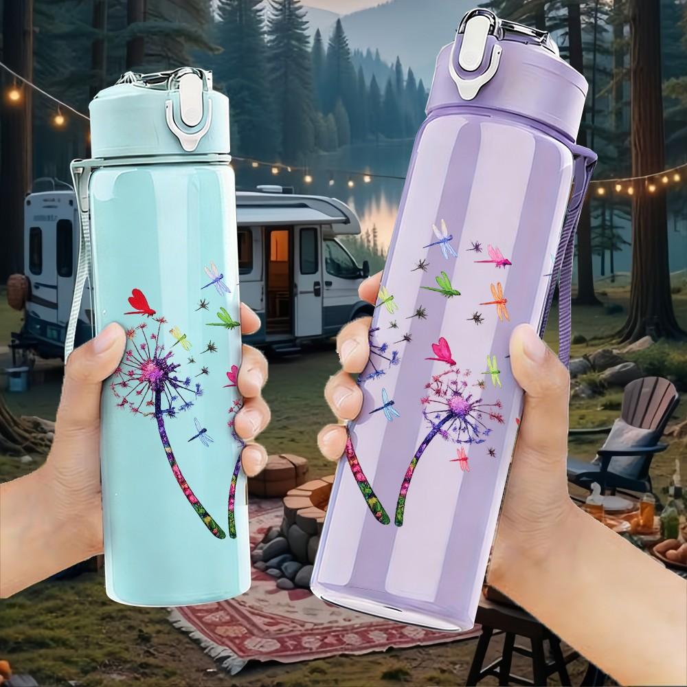 1PC Colorful Butterfly Flying Scatter Print 750ml Color Plastic Sports Water Bottle Leakproof Flip Straw Lid Suitable for Sports Office Home Use