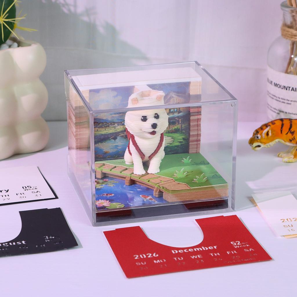 Cute Dog 3D Sticky Notes Creative Memo Pad with Calendar Light Effect Desk Stationery Gift