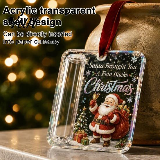 Christmas Cash Ornament with Lanyard Gift Ornament, Clear Acrylic Money Holder, Holiday Xmas Holder Tree Hanging Decoration, Funny Ways to for