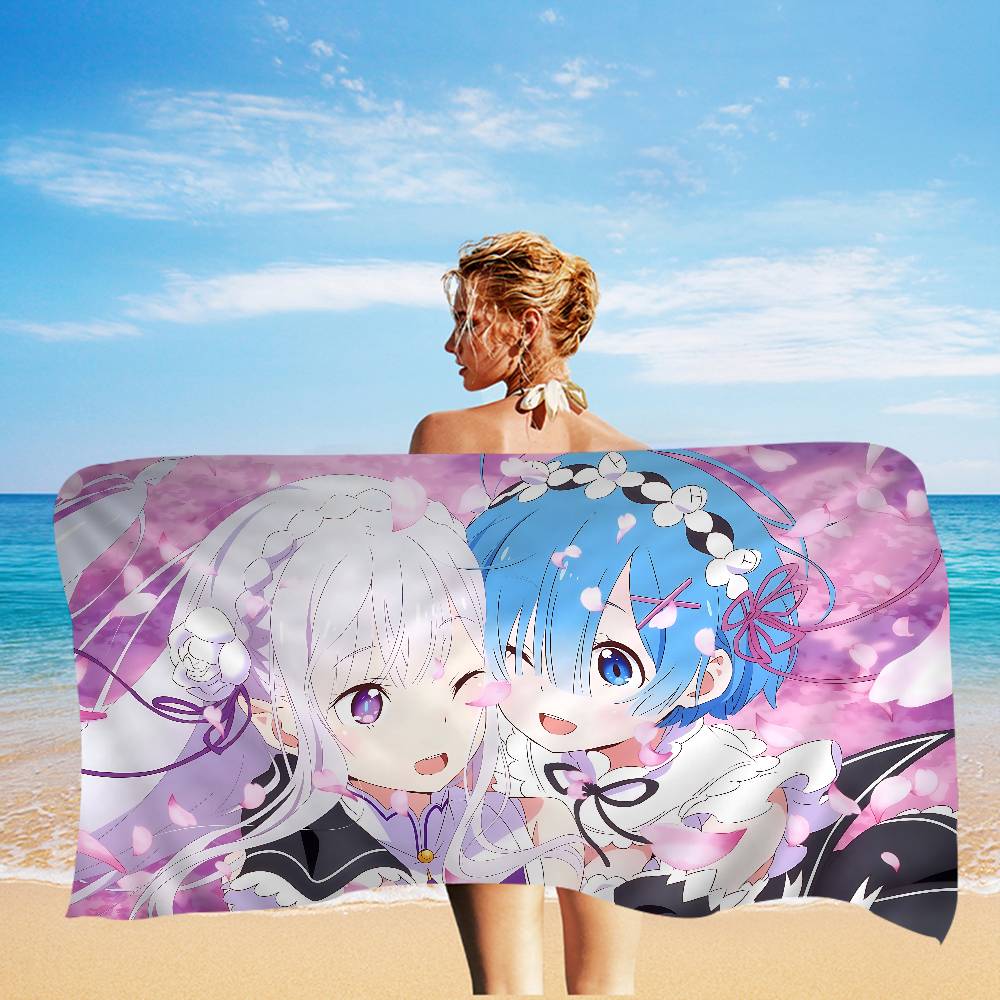 Аниме Re Zero Микрофибровое одеяло Быстросохнущие пляжные полотенца Большой размер с принтом Супервпитывающее полотенце-одеяло для бассейна
