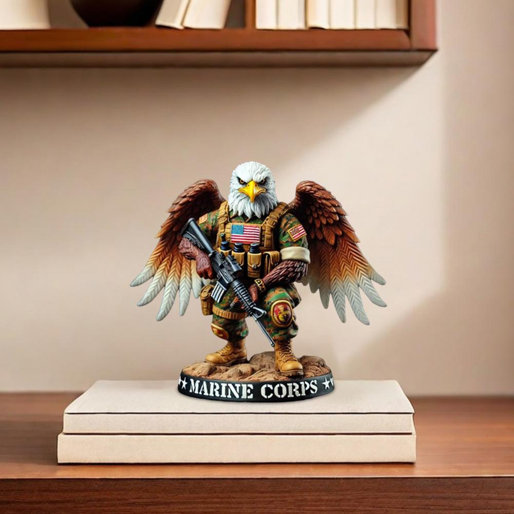 Eagle Soldier Statue Resin Military Eagle Figurine Patriotic Desktop Soldier Ornament for Independence Day Decor