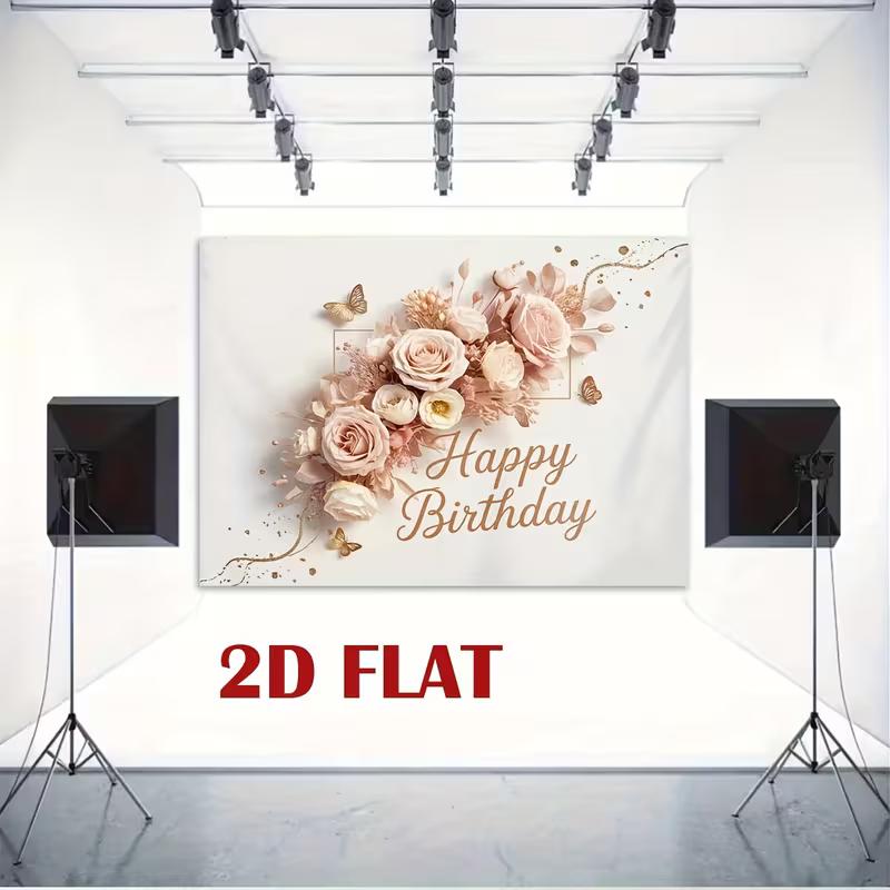 2D Happy Birthday Floral Backdrop Butterfly Party Background