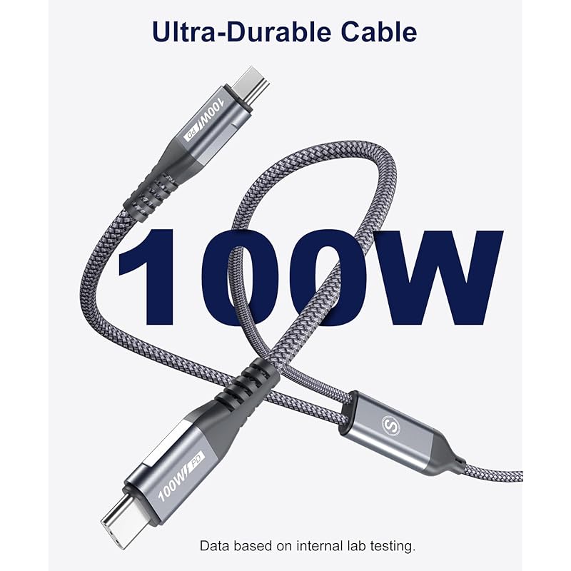 USB Type C Cable [1.3M/1 Set 2-in-1 PD 100W ]sweguard To Cable Fast Charging 2.0 Cable Forked Charging 2 Devices At the Same Time iPhone16/iPhone15